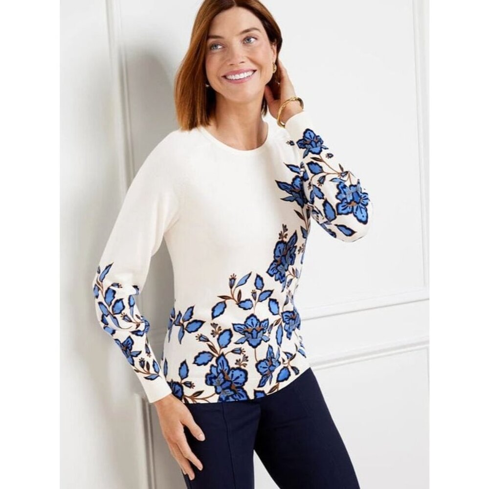 NEW Talbots‎ Plus 2X Floral Print Sweater Long Sleeve Cotton Blend Knit Top
